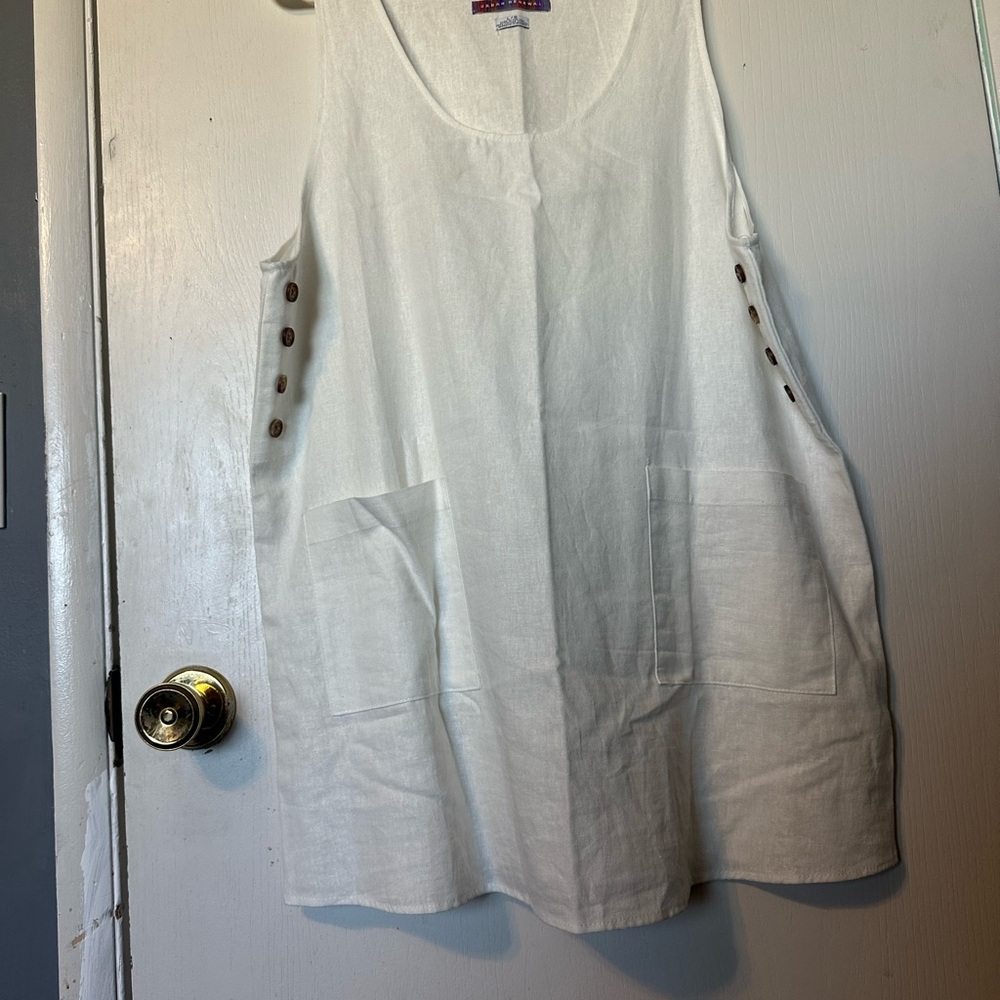 Urban Renewal vintage linen White Tank Mini Dress with Button Accents